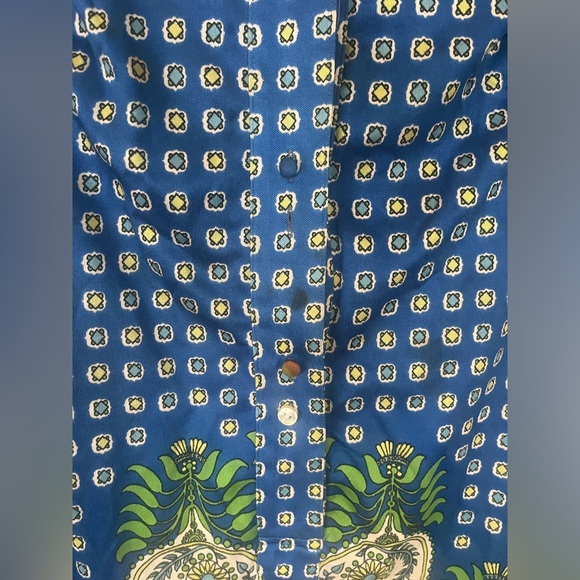 70s Paisley Sundress Medium Blue Midi Straight Button Down Collared Vintage Mod - Picture 7 of 12